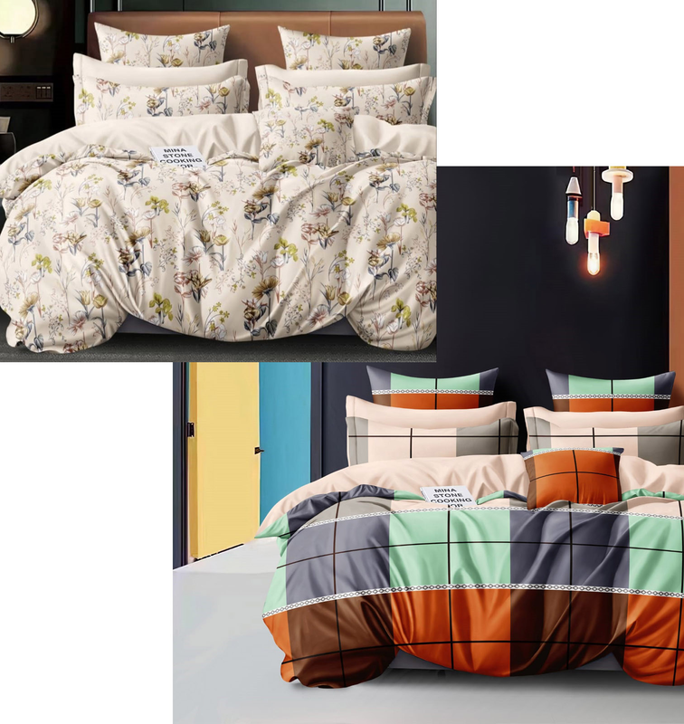 UPNEJA V HANDLOOM Printed Fitted (Elastic) Double Bedsheet with two pillow cover ( 78"X72") Pack of 2